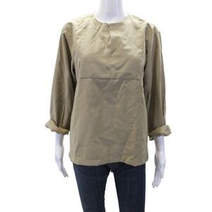 Zn Ali Womens V-Neck Long Sleeve Button Up Tunic Blouse Beige Size S